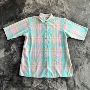 Koret Francisca Vintage Pastel Plaid Button Down Shirt Womens Medium